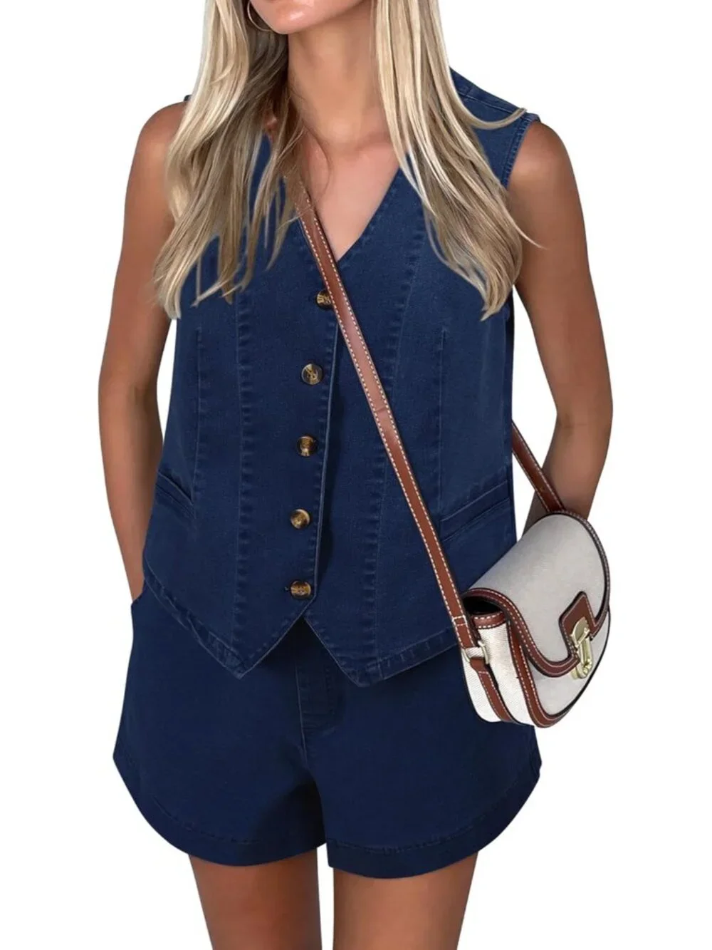 Women Denim 2 Piece Sets Denim Outfit Matching Sets Jeans Shorts Sets Sleeveless